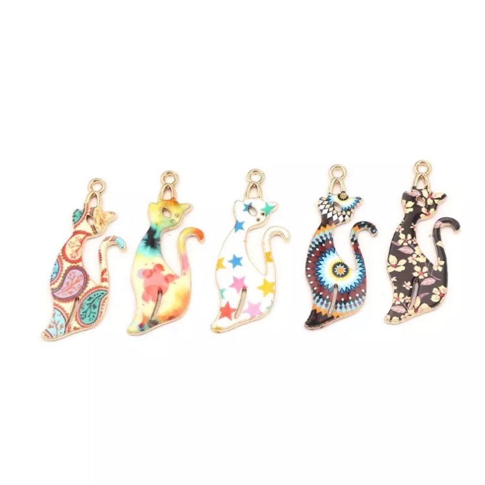 ❤️ 5 for $15 Floral Cat Pendant Zinc Alloy Enamel - Picture 6 of 7